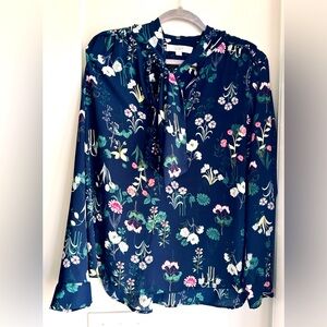 LOFT Navy Floral Blouse